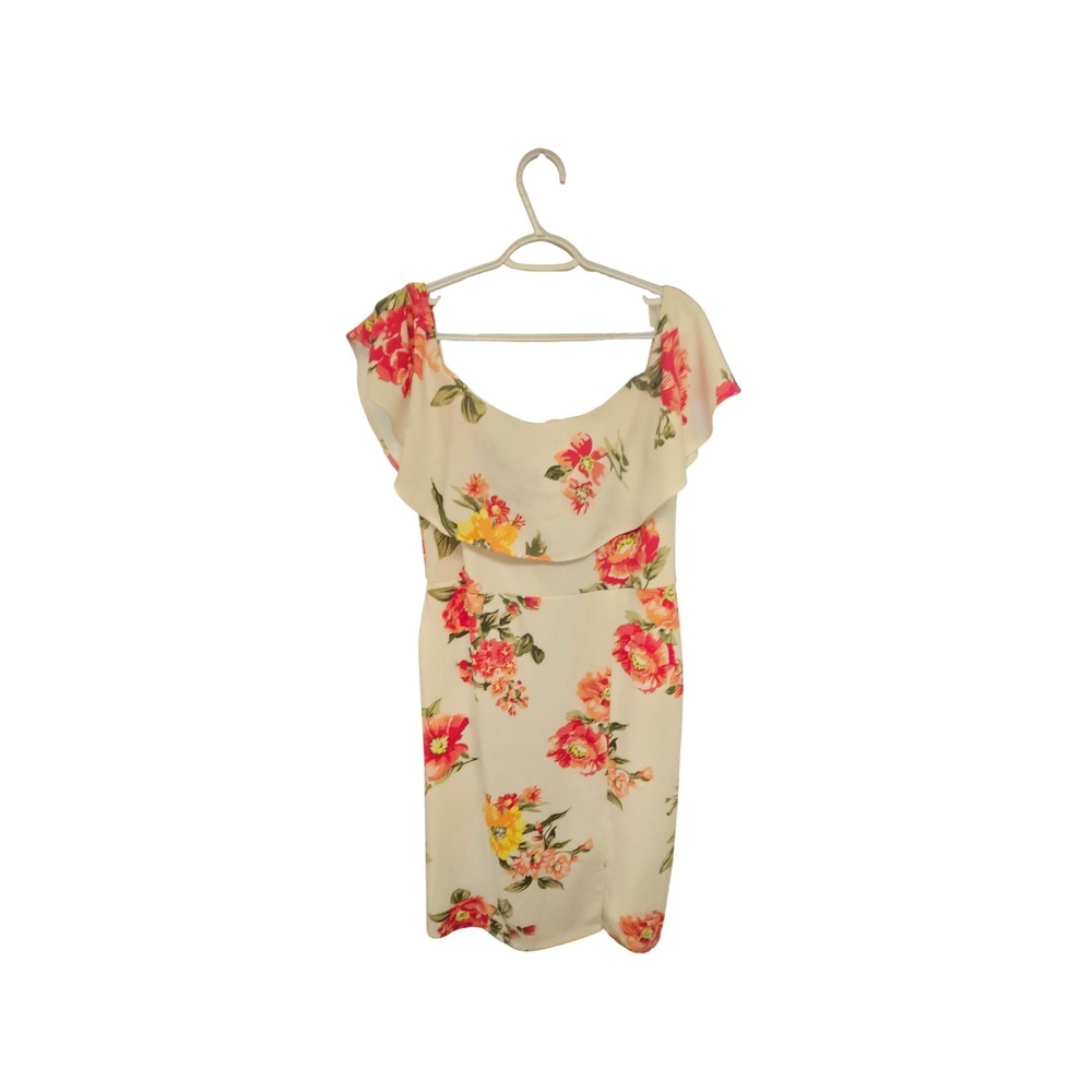 Premier Amour Floral Off The Shoulder Sheath Dress White Coral Yellow Size 16
